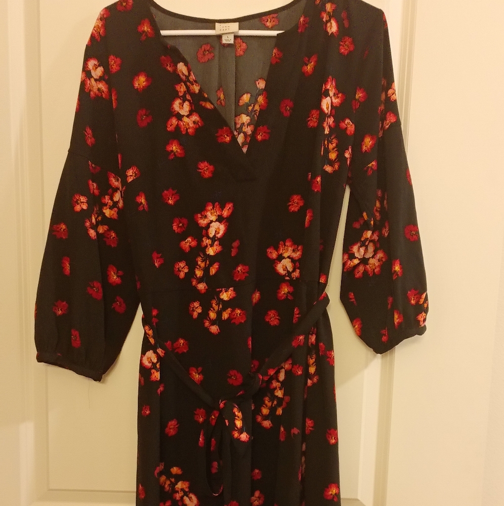 Large a new day black with red floral print dress